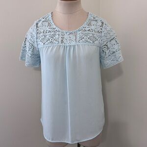 Meadow Rue Small Crochet Lace Blue Blouse Top ~ Feminine Fairy Dainty
